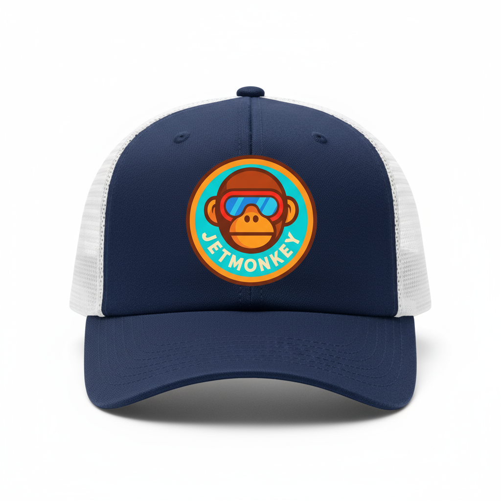 Navy & White Trucker Hat Front View