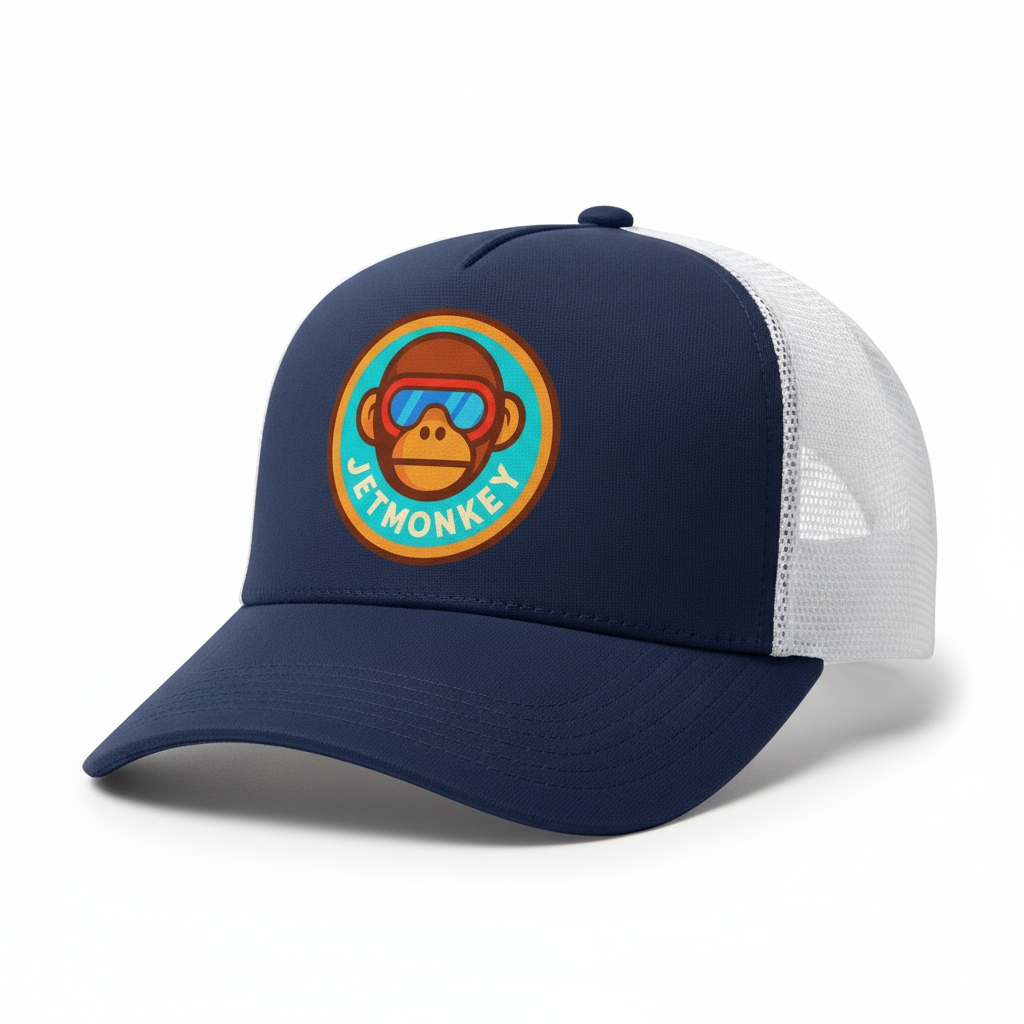 Navy & White Trucker Hat with Jet Monkey Logo